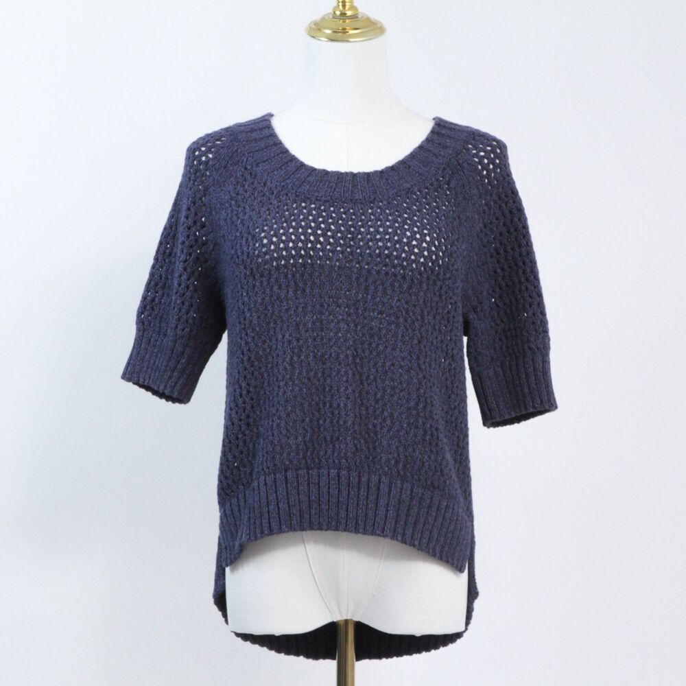 Calvin Klein Jeans Women’s Open Stitch Crochet Knit Cotton Sweater Blue, Small